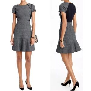 Like New J Crew Wool Blend Black Gray Checkered Fitted Flutter Dress 00